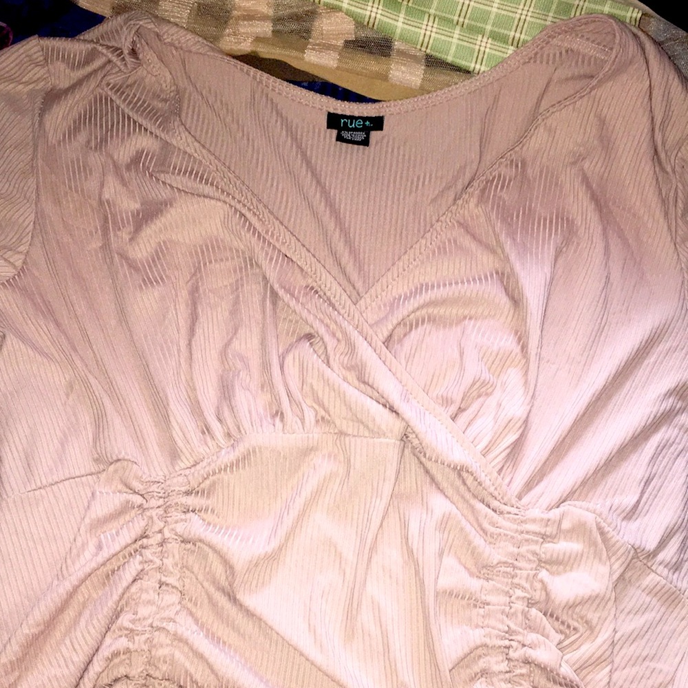 Cross over ruffled baby pink cropped kinda shirt